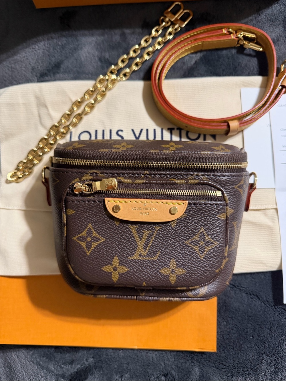 Louis Vuitton Monogram Canvas Multi-Compartment Crossbody Pouch with Gold Chain